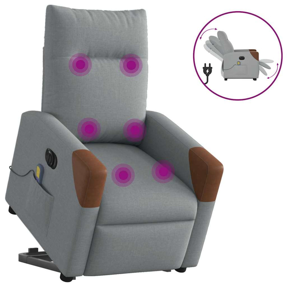 Produktbild för Elektrisk massagefåtölj med uppresningshjälp ljusgrå tyg