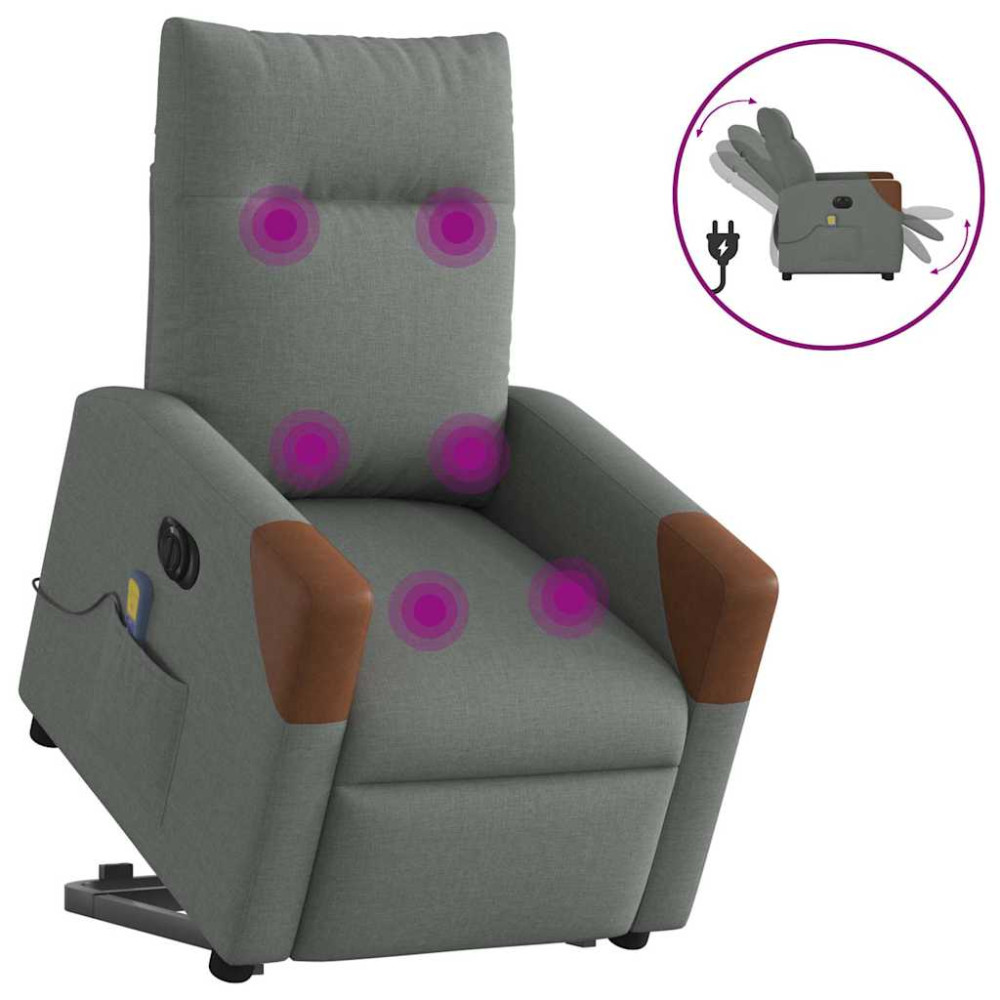 Produktbild för Elektrisk massagefåtölj med uppresningshjälp mörkgrå tyg