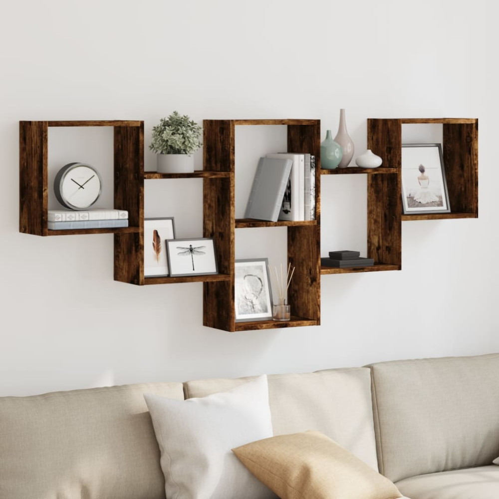 Produktbild för Vägghylla rökfärgad ek 159x18x66 cm konstruerat trä