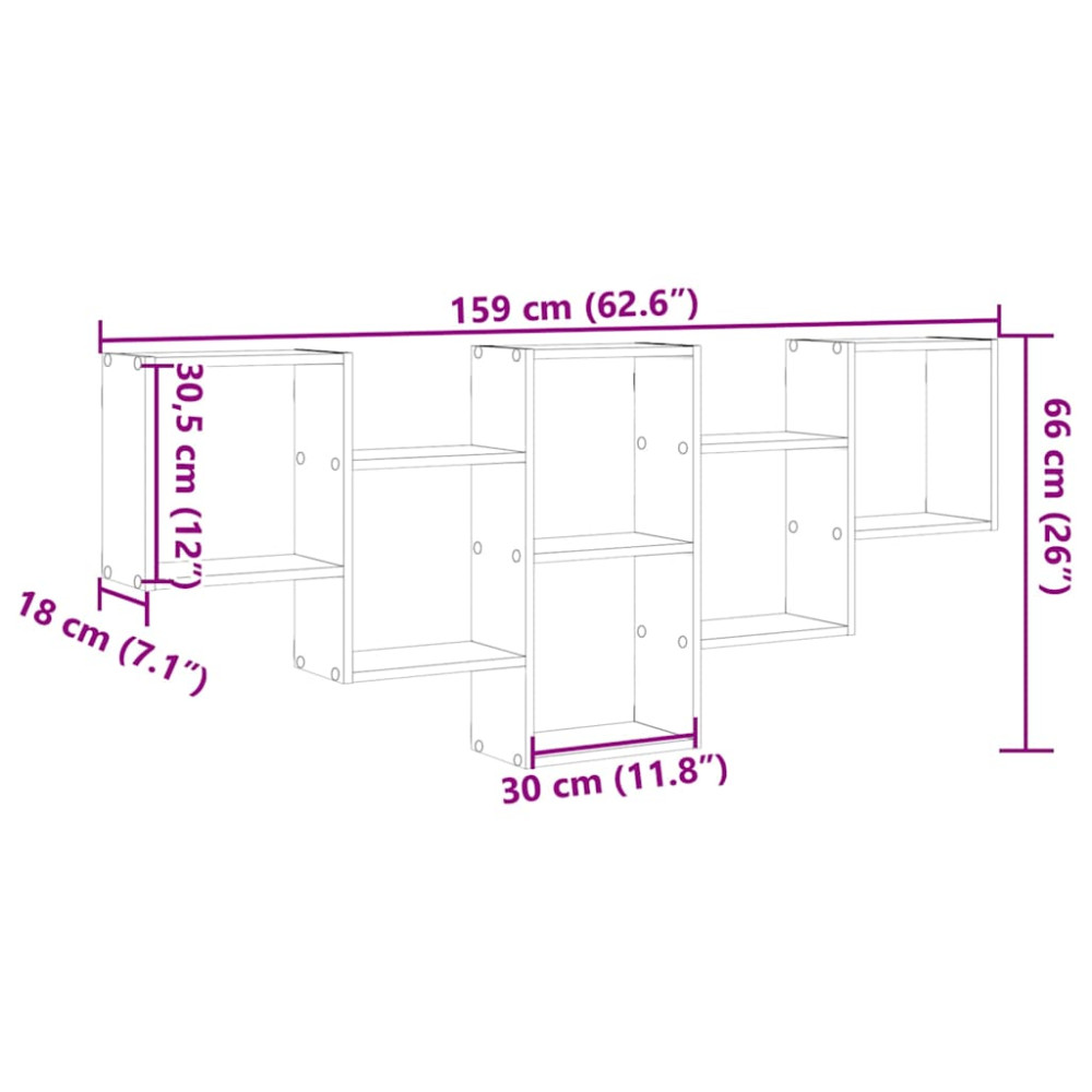 Produktbild för Vägghylla åldrat trä 159x18x66 cm konstruerat trä