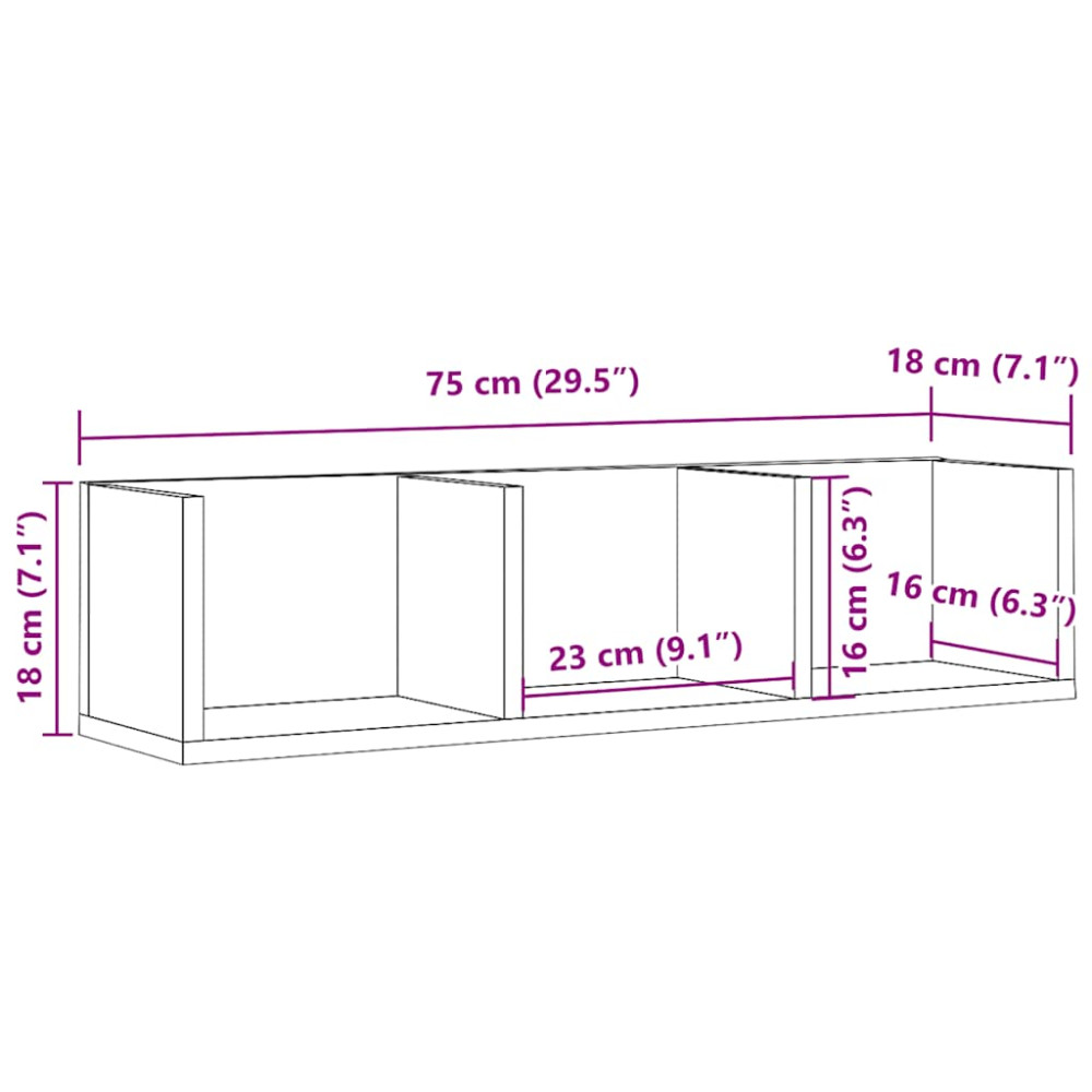 Produktbild för CD-hylla åldrat trä 75x18x18 cm konstruerat trä