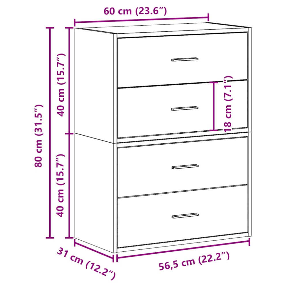 Produktbild för Skåp med 2 lådor 2 st betonggrå 60x31x40 cm konstruerat trä