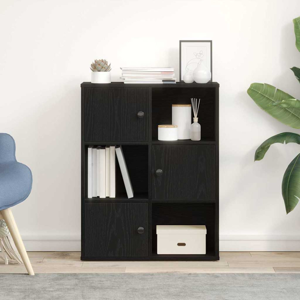 Produktbild för Bokhylla svart ek 60x24x76,5 cm konstruerat trä