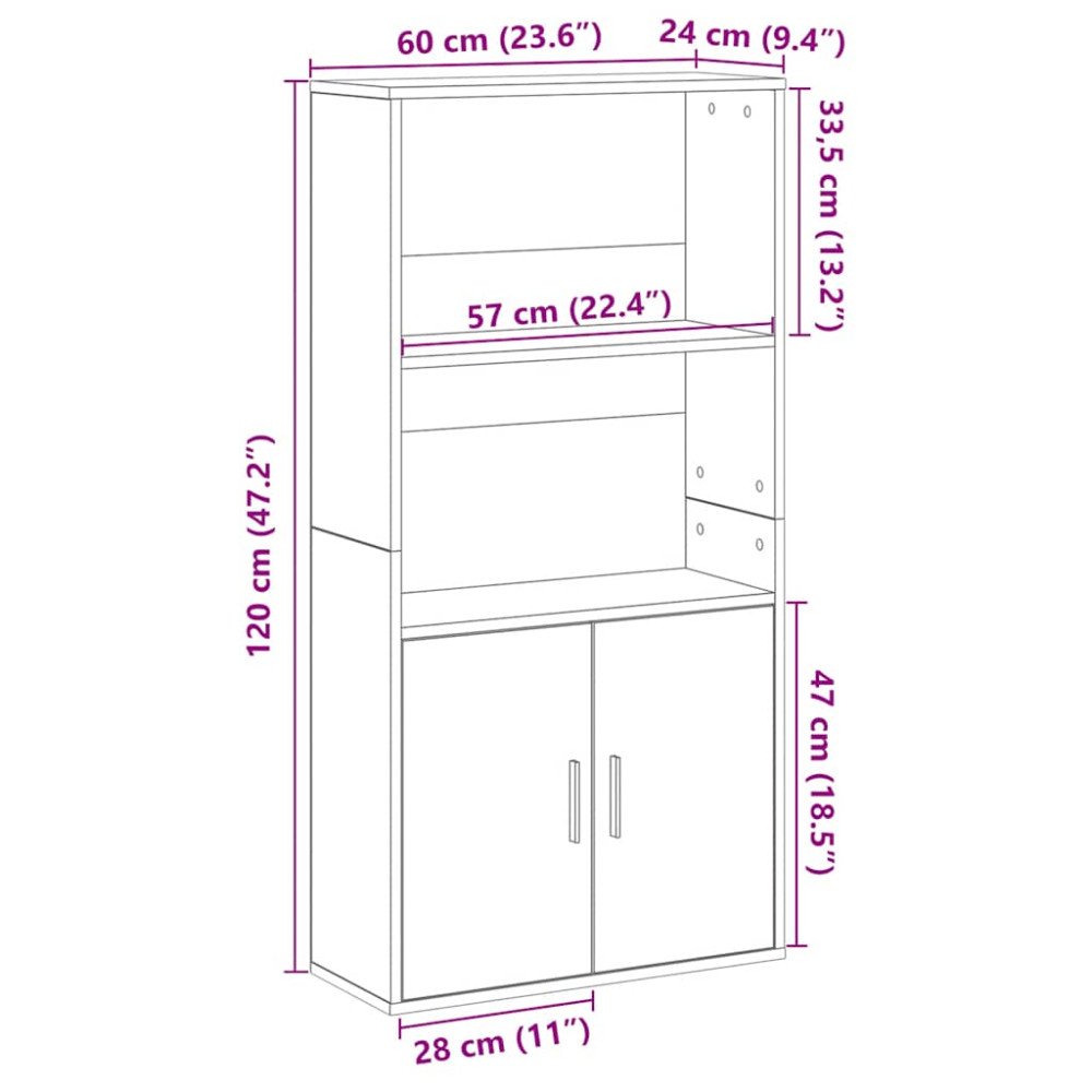 Produktbild för Bokhylla ek 60x24x120 cm konstruerat trä