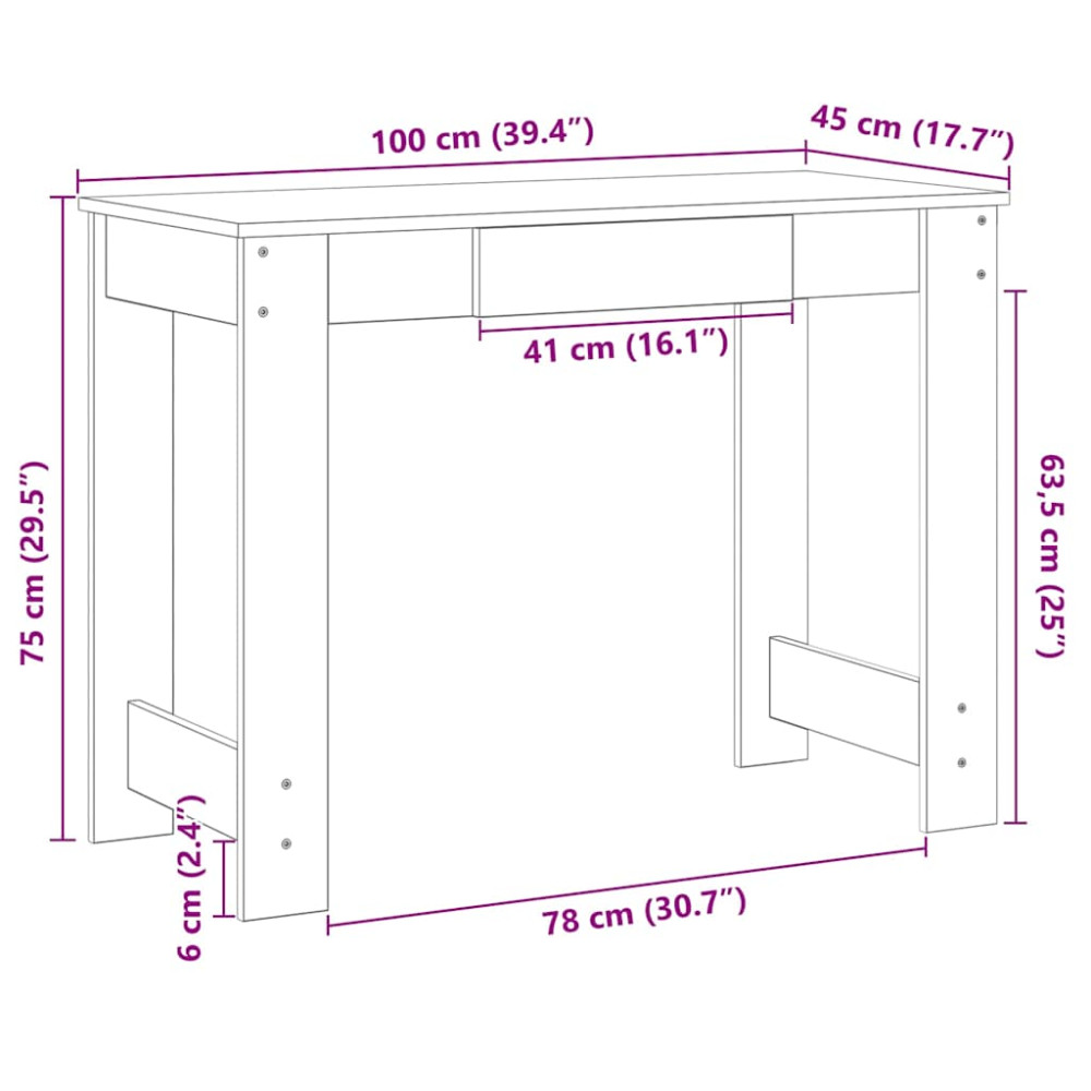 Produktbild för Skrivbord grå sonoma 100x45x75 cm konstruerat trä