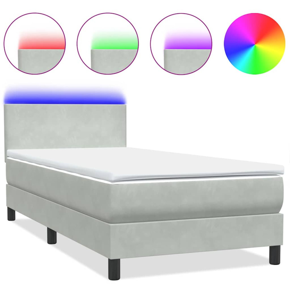 Produktbild för Resårsäng med madrass och LED ljusgrå 80x210 cm sammet