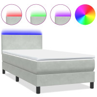 Produktbild för Resårsäng med madrass och LED ljusgrå 80x210 cm sammet