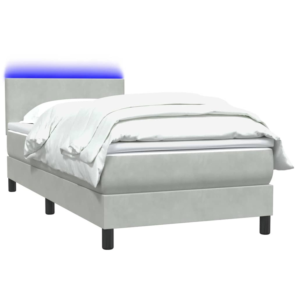 Produktbild för Resårsäng med madrass och LED ljusgrå 80x210 cm sammet