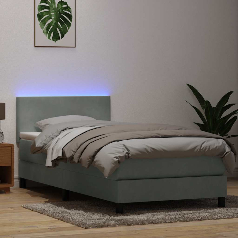 Produktbild för Resårsäng med madrass och LED ljusgrå 80x210 cm sammet