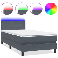 Produktbild för Resårsäng med madrass och LED mörkgrå 80x210 cm sammet