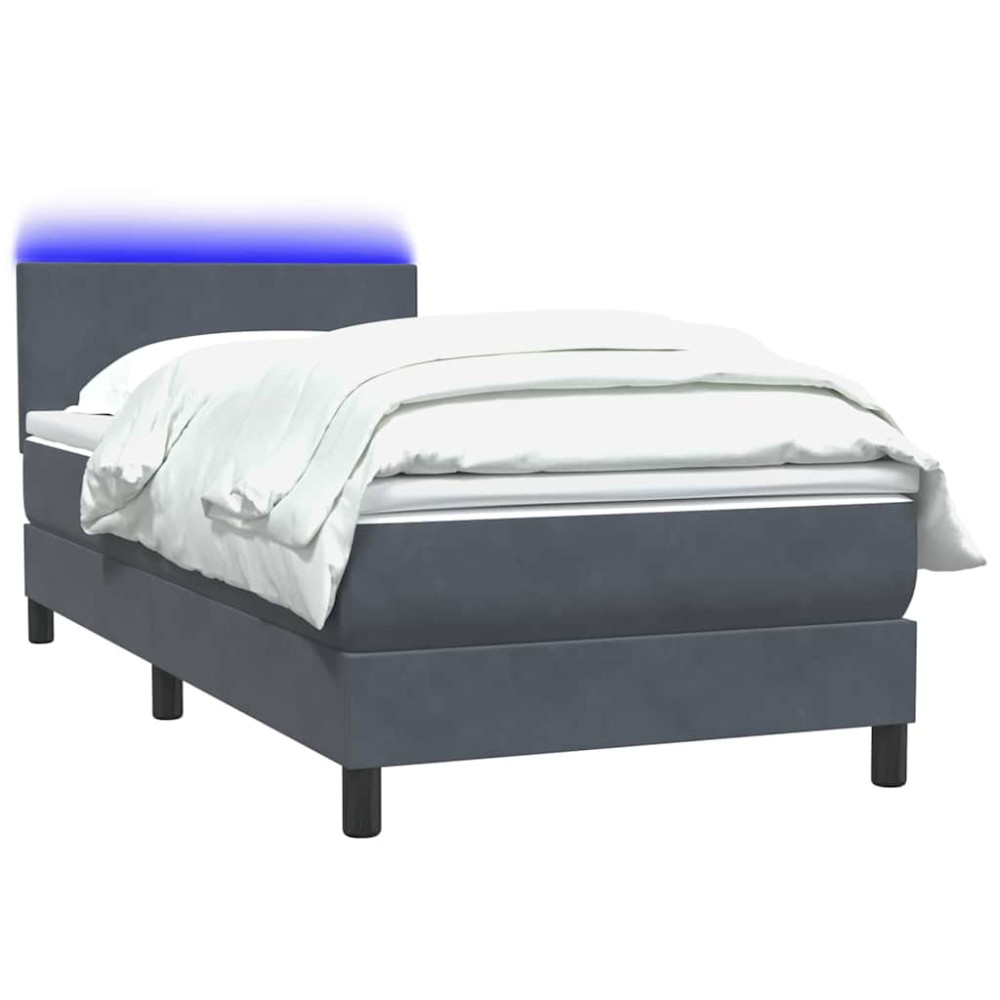 Produktbild för Resårsäng med madrass och LED mörkgrå 80x210 cm sammet