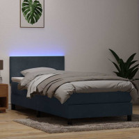 Produktbild för Resårsäng med madrass och LED mörkgrå 80x210 cm sammet