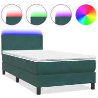 Produktbild för Resårsäng med madrass och LED mörkgrön 80x220 cm sammet