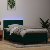 Produktbild för Resårsäng med madrass och LED mörkgrön 80x220 cm sammet