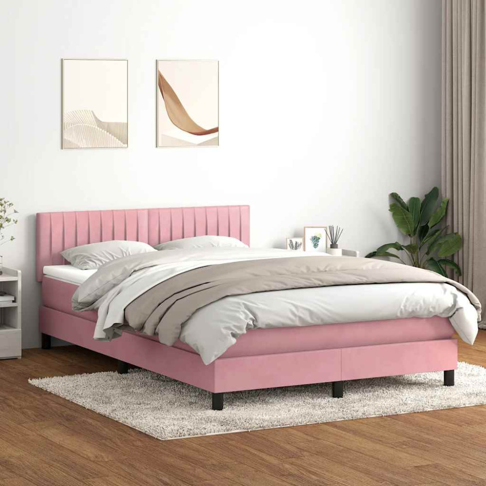 Produktbild för Resårsäng med madrass och LED rosa 160x220 cm sammet