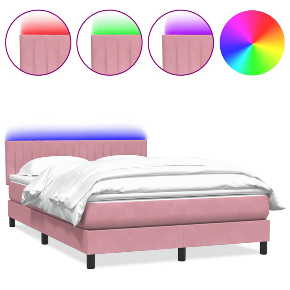 Produktbild för Resårsäng med madrass och LED rosa 160x220 cm sammet