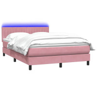 Produktbild för Resårsäng med madrass och LED rosa 160x220 cm sammet