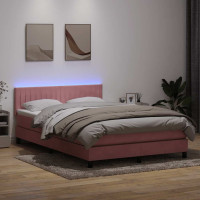 Produktbild för Resårsäng med madrass och LED rosa 160x220 cm sammet