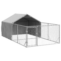 Produktbild för Hundkoja för utomhusbruk med gård 4x2x1,5 m galvaniserat stål