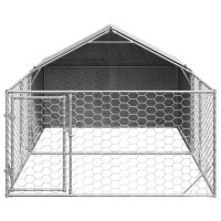 Produktbild för Hundkoja för utomhusbruk med gård 4x2x1,5 m galvaniserat stål