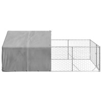 Produktbild för Hundkoja för utomhusbruk med gård 4x2x1,5 m galvaniserat stål
