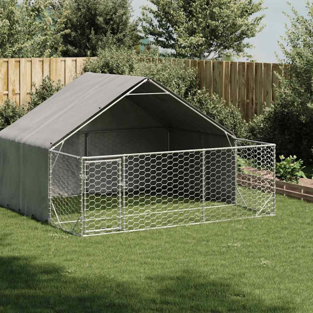 Produktbild för Hundkoja för utomhusbruk med gård 3x3x1,9 m galvaniserat stål