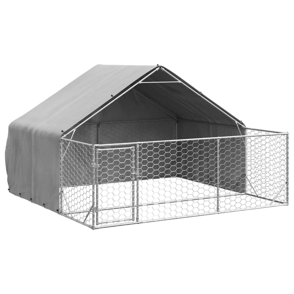 Produktbild för Hundkoja för utomhusbruk med gård 3x3x1,9 m galvaniserat stål
