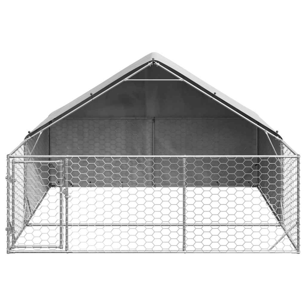 Produktbild för Hundkoja för utomhusbruk med gård 3x3x1,9 m galvaniserat stål