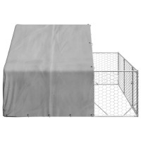 Produktbild för Hundkoja för utomhusbruk med gård 3x3x1,9 m galvaniserat stål