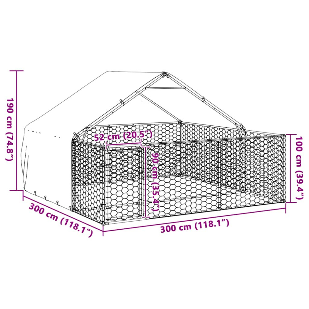 Produktbild för Hundkoja för utomhusbruk med gård 3x3x1,9 m galvaniserat stål