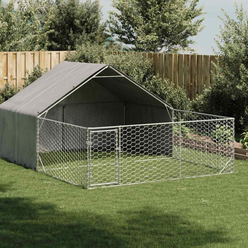 vidaXL Hundkoja för utomhusbruk med gård 4x3x1,9 m galvaniserat stål