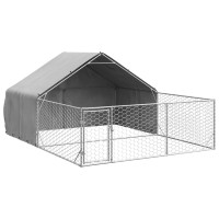 Produktbild för Hundkoja för utomhusbruk med gård 4x3x1,9 m galvaniserat stål