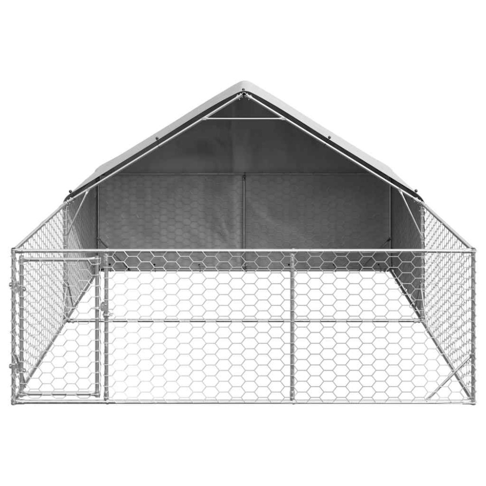 Produktbild för Hundkoja för utomhusbruk med gård 4x3x1,9 m galvaniserat stål