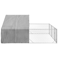 Produktbild för Hundkoja för utomhusbruk med gård 4x3x1,9 m galvaniserat stål