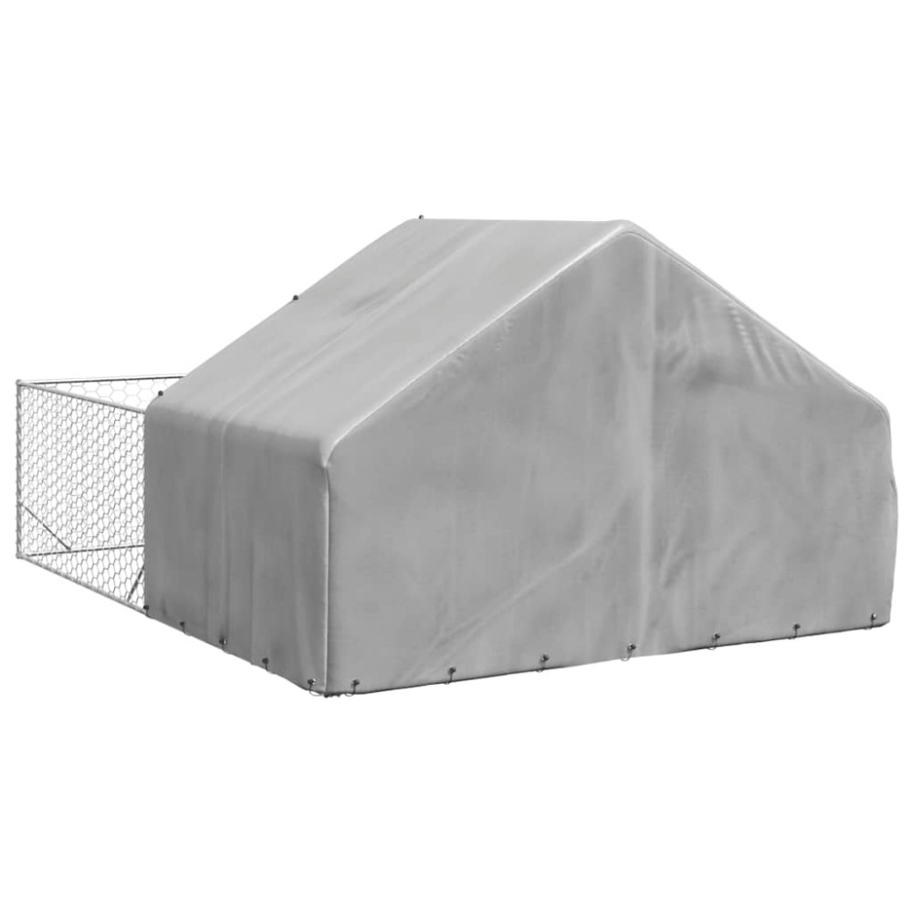 Produktbild för Hundkoja för utomhusbruk med gård 4x3x1,9 m galvaniserat stål