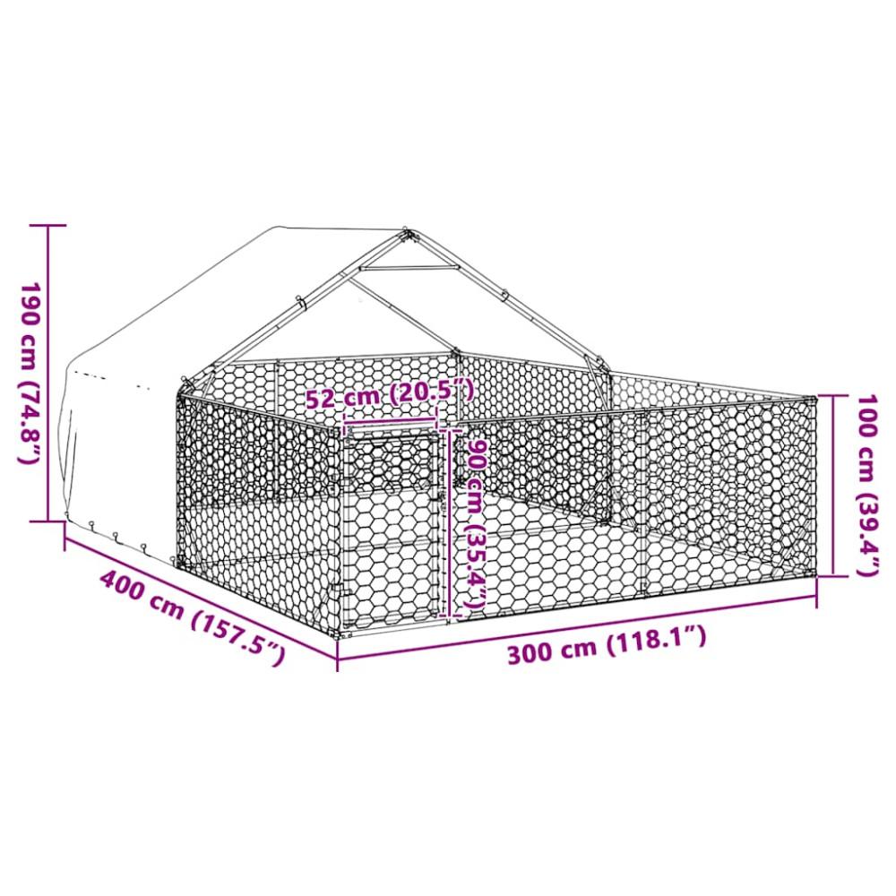 Produktbild för Hundkoja för utomhusbruk med gård 4x3x1,9 m galvaniserat stål