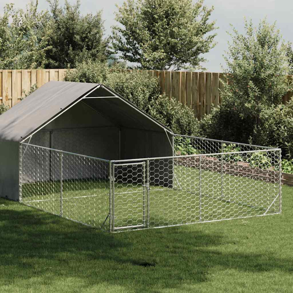Produktbild för Hundkoja för utomhusbruk med gård 6x3x1,9 m galvaniserat stål
