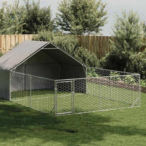 vidaXL Hundkoja för utomhusbruk med gård 6x3x1,9 m galvaniserat stål