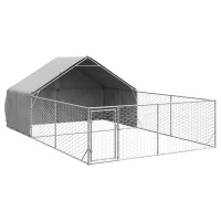 Produktbild för Hundkoja för utomhusbruk med gård 6x3x1,9 m galvaniserat stål