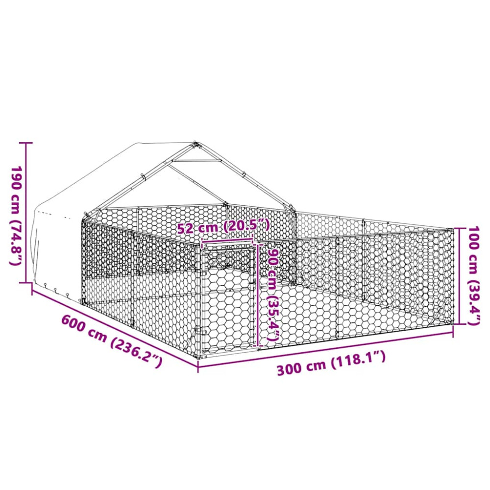 Produktbild för Hundkoja för utomhusbruk med gård 6x3x1,9 m galvaniserat stål