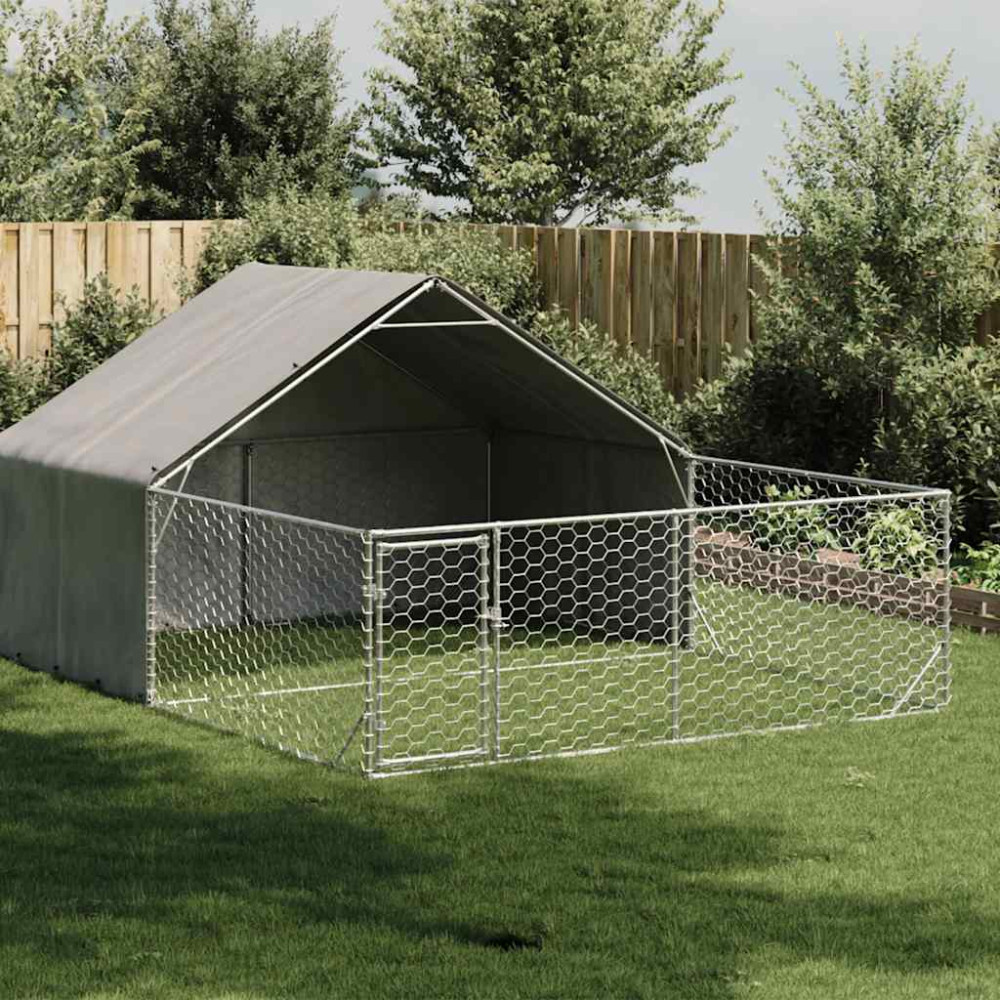 Produktbild för Hundkoja för utomhusbruk med gård 5x3x1,9 m galvaniserat stål