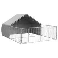 Produktbild för Hundkoja för utomhusbruk med gård 5x3x1,9 m galvaniserat stål