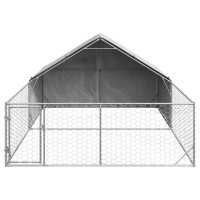 Produktbild för Hundkoja för utomhusbruk med gård 5x3x1,9 m galvaniserat stål