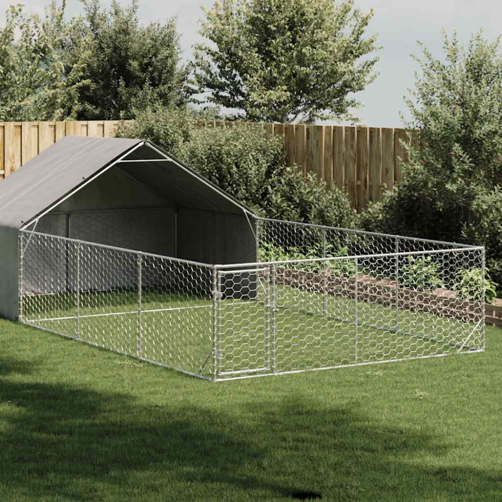 Produktbild för Hundkoja för utomhusbruk med gård 7x3x1,9 m galvaniserat stål
