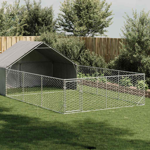 vidaXL Hundkoja för utomhusbruk med gård 7x3x1,9 m galvaniserat stål