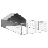 Produktbild för Hundkoja för utomhusbruk med gård 7x3x1,9 m galvaniserat stål