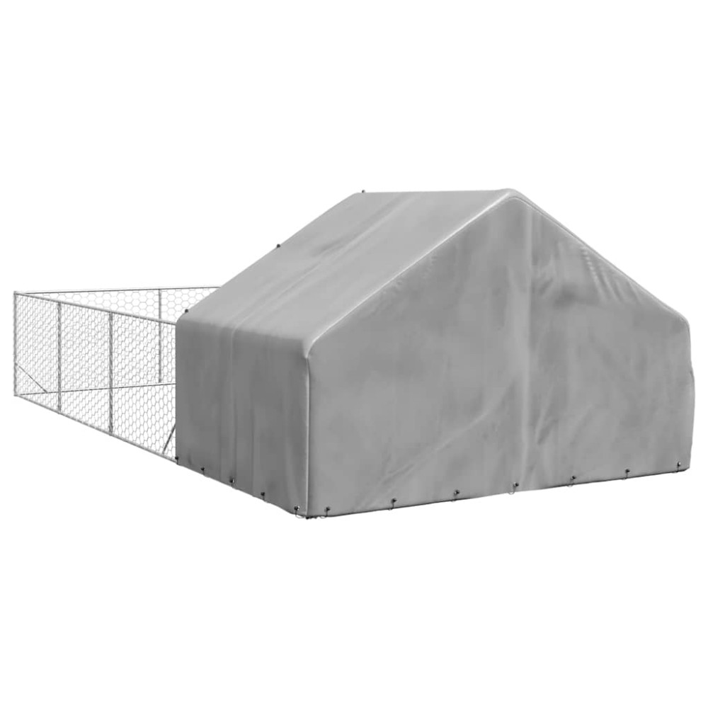 Produktbild för Hundkoja för utomhusbruk med gård 7x3x1,9 m galvaniserat stål