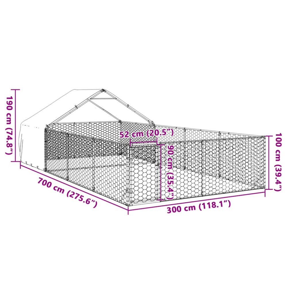 Produktbild för Hundkoja för utomhusbruk med gård 7x3x1,9 m galvaniserat stål