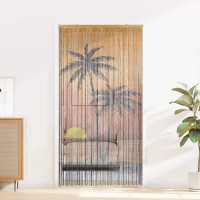 Produktbild för Insektsdörrgardin palmtryck 90x220 cm bambu