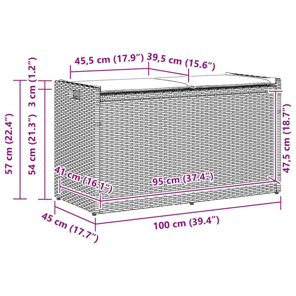 Produktbild för Förvaringsbänk för utomhusbruk dyna svart 100 cm konstrotting